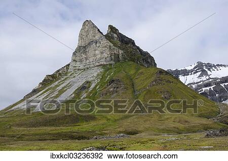 Stock Image - "Bird rock of Alkhornet, Trygghamna, Isfjorden, Spitsbergen Island, Svalbard Archipelago, Svalbard and Jan Mayen, Norway, Europe". Fotosearch