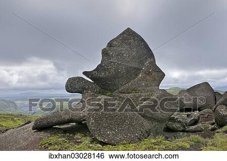 Stock Photograph - "Bizarre tuff rocks along the trail from Pakgil canyon to Hoefoabrekkajoekull glacier, Pakgil, Iceland, Europe". Fotosearch