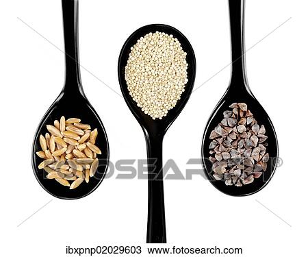 "Black japanese style spoons with kamut wheat, quinoa, buckwheat" View Large Photo Image Stock Image - "Black japanese style spoons with kamut wheat, quinoa, buckwheat". Fotosearch