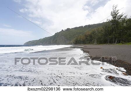 "Black sandy beach, Waipio Valley, Big Island, Hawaii, USA" View Large Photo Image Stock Photograph - "Black sandy beach, Waipio Valley, Big Island, Hawaii, USA". Fotosearch