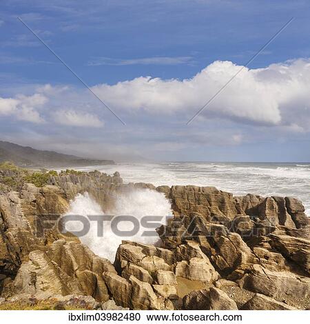 "Blowholes, Punakaiki, West Coast, South Island, New Zealand, Oceania" View Large Photo Image Stock Image - "Blowholes, Punakaiki, West Coast, South Island, New Zealand, Oceania". Fotosearch