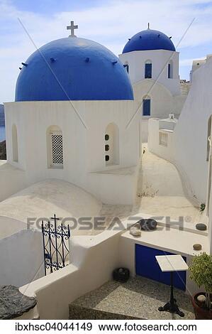 Stock Photo - "Blue domes, Oia, Santorini, Cyclades, Aegean Sea, Greece, Europe". Fotosearch