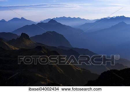 Picture - "Blue hour above the Montafon mountains, Gargellen, Montafon, Vorarlberg, Austria, Europe". Fotosearch
