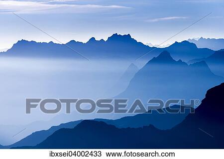 Stock Image - "Blue hour above the Montafon mountains, Gargellen, Montafon, Vorarlberg, Austria, Europe". Fotosearch