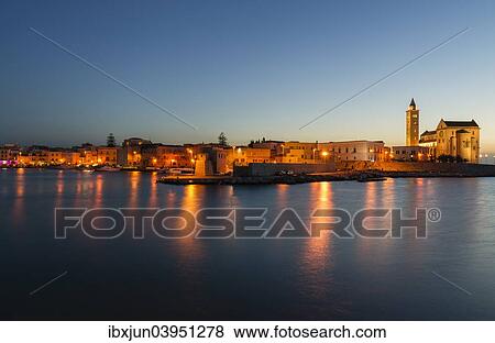 "Blue hour, harbour, historic centre, Gothic Norman Trani Cathedral, 11th century, Trani, Bari, Apulia Province, Italy, Europe" View Large Photo Image Stock Photo - "Blue hour, harbour, historic centre, Gothic Norman Trani Cathedral, 11th century, Trani, Bari, Apulia Province, Italy, Europe". Fotosearch