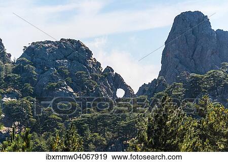 Stock Photo - "Bomb crater, bomb hole, U Tafonu di u Compuleddu, Trou de la Bombe, Col de Bavella, Bavella Massif, Corsica, France, Europe". Fotosearch