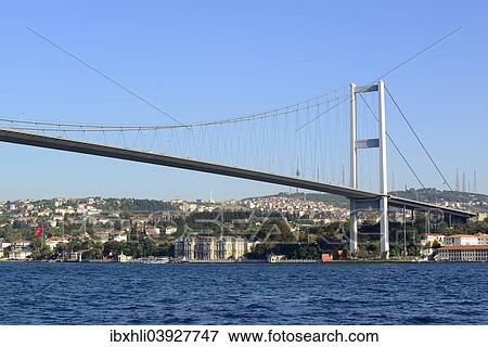 Stock Photo - "Bosphorus Bridge and the Beylerbeyi Palace on the Asian side, from Ortakoy, Uskudar, Istanbul, Turkey, Asia". Fotosearch