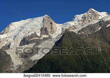 "Bossons Glacier, Glacier des Bossons, summit of Mont Blanc du Tacul and Mont Maudit, left to right, Chamonix Valley, Chamonix, Savoy, France, Europe" View Large Photo Image Stock Photography - "Bossons Glacier, Glacier des Bossons, summit of Mont Blanc du Tacul and Mont Maudit, left to right, Chamonix Valley, Chamonix, Savoy, France, Europe". Fotosearch