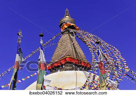 "Boudhanath Stupa, UNESCO World Heritage Site, painted eyes, colorful prayer flags, Tibetan Buddhism, Kathmandu, Nepal, Asia" View Large Photo Image Stock Image - "Boudhanath Stupa, UNESCO World Heritage Site, painted eyes, colorful prayer flags, Tibetan Buddhism, Kathmandu, Nepal, Asia". Fotosearch