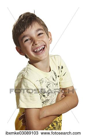 "Boy, 6, laughing with his arms crossed, Germany, Europe" View Large Photo Image Stock Image - "Boy, 6, laughing with his arms crossed, Germany, Europe". Fotosearch