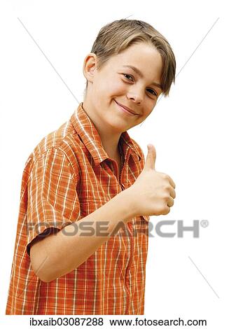 "Boy, smiling, making a thumbs up gesture" View Large Photo Image Stock Photo - "Boy, smiling, making a thumbs up gesture". Fotosearch