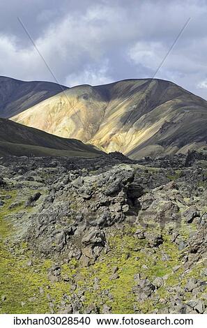 "Brennisteinsalda Mountain, the burning mountain, and Laugahraun lava field seen during a hike to Blahnukur, Landmannalaugar, Southern Region, Iceland, Europe" View Large Photo Image Stock Image - "Brennisteinsalda Mountain, the burning mountain, and Laugahraun lava field seen during a hike to Blahnukur, Landmannalaugar, Southern Region, Iceland, Europe". Fotosearch