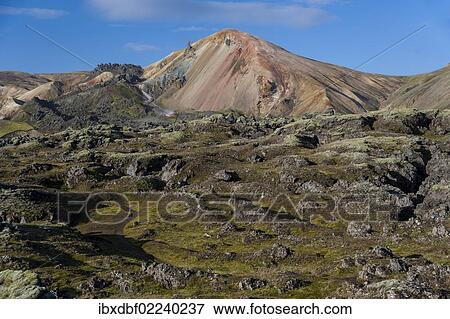 "Brennisteinsalda volcano, rhyolite mountains and Laugahraun lava fields, Landmannalaugar, Fjallabak Nature Reserve, Highlands, Iceland, Europe" View Large Photo Image Stock Photo - "Brennisteinsalda volcano, rhyolite mountains and Laugahraun lava fields, Landmannalaugar, Fjallabak Nature Reserve, Highlands, Iceland, Europe". Fotosearch
