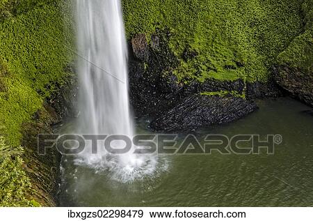 Stock Photo - "Bridal Veil Falls surrounded by dense rainforest, Raglan, Waikato, North Island, New Zealand, Oceania". Fotosearch