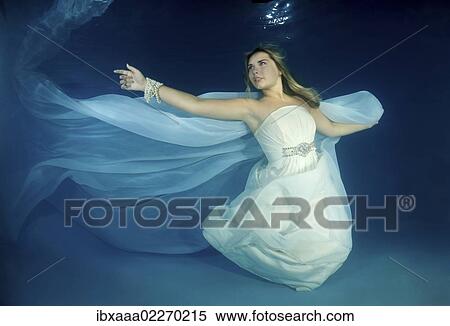 Stock Photography - "Bride, underwater wedding in a pool". Fotosearch