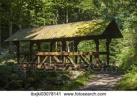 Stock Image - "Bridge across the Grobbach creek near Geroldsauer Wasserfall waterfall, Schwarzwald, Baden-Baden, Baden-Wurttemberg, Germany, Europe". Fotosearch