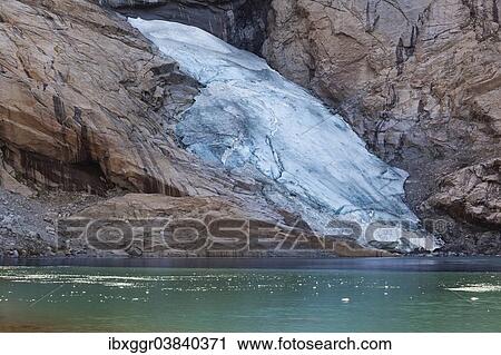 Stock Image - "Briksdalsbreen glacier tongue of Jostedalsbreen Glacier, Briksdal valley, Stryn, Sogn og Fjordane, Norway, Europe". Fotosearch
