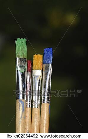 "Bristle brushes with green, red, yellow and blue paint" View Large Photo Image Stock Image - "Bristle brushes with green, red, yellow and blue paint". Fotosearch