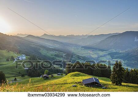 Stock Photo - "Brixen Valley at sunrise, Alps, Hochbrixen, Tyrol, Austria, Europe". Fotosearch