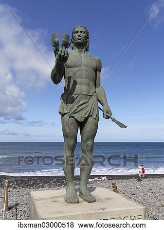 Stock Photo - "Bronze statue, monument to the Guanche warrior, Hautacuperche, La Gomera, Valle Gran Rey, Canary Islands, Spain, Europe". Fotosearch