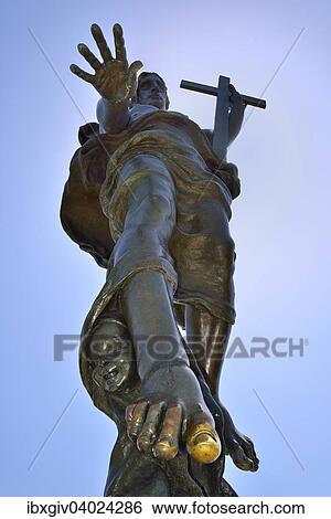 Stock Photograph - "Bronze statue of the Redeemer, lucky toe, used and golden, Nuoro, Ortobene, Nuoro, Sardinia, Italy, Europe". Fotosearch