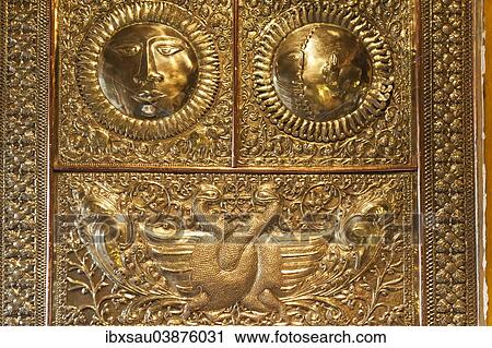 "Buddhist symbols, sun, moon and two peacocks, gilded portal to the inner sanctum, Sri Dalada Maligawa, Temple of the Tooth, Kandy, Central Province, Sri Lanka, Asia" View Large Photo Image Stock Image - "Buddhist symbols, sun, moon and two peacocks, gilded portal to the inner sanctum, Sri Dalada Maligawa, Temple of the Tooth, Kandy, Central Province, Sri Lanka, Asia". Fotosearch