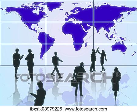 Stock Photography - "Business people in front of a world map, illustration". Fotosearch