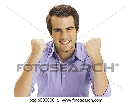 "Businessman clenching fists, happy, optimistic" View Large Photo Image Stock Photography - "Businessman clenching fists, happy, optimistic". Fotosearch