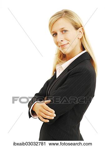 "Businesswoman, smiling with her arms crossed" View Large Photo Image Stock Image - "Businesswoman, smiling with her arms crossed". Fotosearch