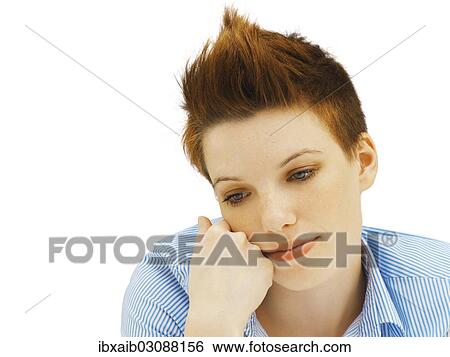 "Businesswoman with a punk hairstyle, looking sad" View Large Photo Image Stock Photograph - "Businesswoman with a punk hairstyle, looking sad". Fotosearch