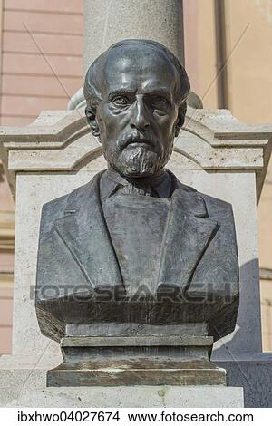 Picture - "Bust, Giuseppe Mazzini, fought for the unification of Italy, monument to the 150th anniversary of the unification of Italy in 2011, Tarquinia, Lazio, Italy, Europe". Fotosearch