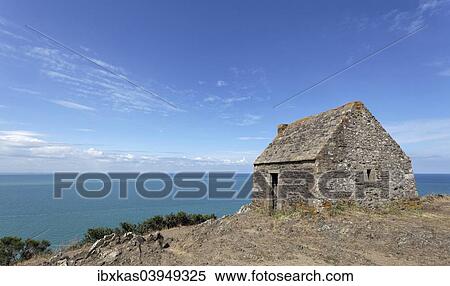 Stock Photography - "Cabane Vaubane, historical guardhouse, at Baie du Mont Saint-Michel, Carolles, Cotentin Peninsula, Manche department, Lower Normandy, France, Europe". Fotosearch