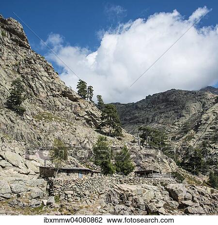 "Cabin on the hiking trail GR20 on the river Golo, Corsica, France, Europe" View Large Photo Image Stock Image - "Cabin on the hiking trail GR20 on the river Golo, Corsica, France, Europe". Fotosearch