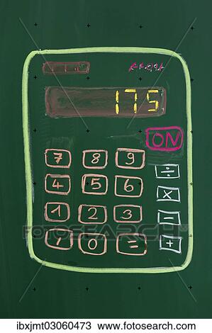 Stock Image - "Calculator drawn with chalk on a blackboard, Germany, Europe". Fotosearch