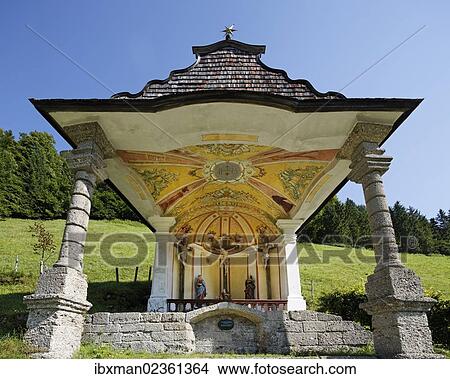 Picture - "Calvary Chapel on Kunterweg, Ramsau bei Berchtesgaden, Berchtesgadener Land, Upper Bavaria, Bavaria, Germany, Europe, PublicGround, Europe". Fotosearch