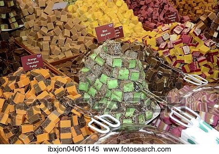 Stock Photography - "Candies, candy shop in International Street Market, Ystad, Sweden, Europe". Fotosearch