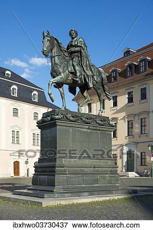 Stock Photo - "Carl August monument, equestrian statue, bronze, Weimar, Thuringia, Germany, Europe". Fotosearch