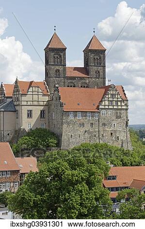 "Castle and Collegiate Church of St. Servatius with monastery buildings on the Schlossberg or castle hill, Quedlinburg, Saxony-Anhalt, Germany, Europe" View Large Photo Image Stock Image - "Castle and Collegiate Church of St. Servatius with monastery buildings on the Schlossberg or castle hill, Quedlinburg, Saxony-Anhalt, Germany, Europe". Fotosearch