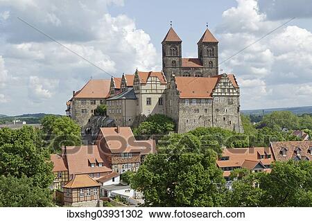 "Castle and Collegiate Church of St. Servatius with monastery buildings on the Schlossberg or castle hill, Quedlinburg, Saxony-Anhalt, Germany, Europe" View Large Photo Image Stock Image - "Castle and Collegiate Church of St. Servatius with monastery buildings on the Schlossberg or castle hill, Quedlinburg, Saxony-Anhalt, Germany, Europe". Fotosearch