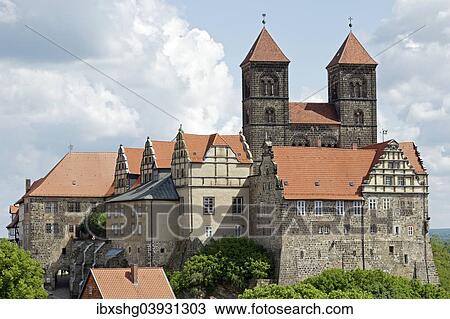 "Castle and Collegiate Church of St. Servatius with monastery buildings on the Schlossberg or castle hill, Quedlinburg, Saxony-Anhalt, Germany, Europe" View Large Photo Image Stock Image - "Castle and Collegiate Church of St. Servatius with monastery buildings on the Schlossberg or castle hill, Quedlinburg, Saxony-Anhalt, Germany, Europe". Fotosearch