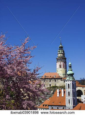 "Castle tower and steeple of St. Jost Church, Cesky Krumlov Castle, Cesky Krumlov, Jihocesky kraj, South Bohemia, Czech Republic, Europe" View Large Photo Image Stock Photo - "Castle tower and steeple of St. Jost Church, Cesky Krumlov Castle, Cesky Krumlov, Jihocesky kraj, South Bohemia, Czech Republic, Europe". Fotosearch