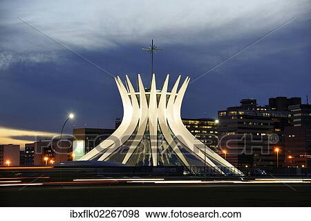 "Cathedral, Catedral Nossa Senhora da Aparecida at night, architect Oscar Niemeyer, Brasilia, Distrito Federal DF, Brazil, South America" View Large Photo Image Stock Photo - "Cathedral, Catedral Nossa Senhora da Aparecida at night, architect Oscar Niemeyer, Brasilia, Distrito Federal DF, Brazil, South America". Fotosearch