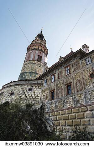 Stock Image - "Cesky Krumlov Castle with its tower, UNESCO World Heritage Site, Cesky Krumlov, South Bohemia, Czech Republic, Europe". Fotosearch