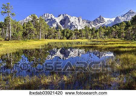 Stock Image - "Chaltenbrunnen bog with the Engelhornern mountains and Rosenlaui Glacier, Kaltenbrunnen, Rosenlaui, Meiringen, Canton of Bern, Switzerland, Europe". Fotosearch