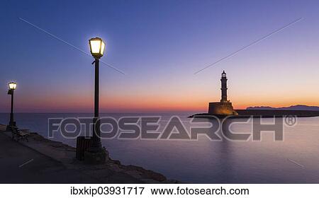 "Chania lighthouse at sunrise, harbour, Chania, Crete, Greece, Europe" View Large Photo Image Stock Photo - "Chania lighthouse at sunrise, harbour, Chania, Crete, Greece, Europe". Fotosearch