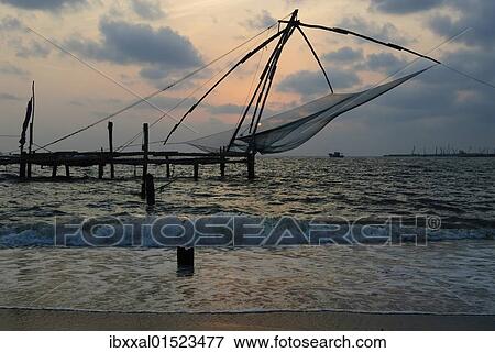 "Chinese fishing net at sunset, Kochi, Kerala, India, Asia" View Large Photo Image Stock Photo - "Chinese fishing net at sunset, Kochi, Kerala, India, Asia". Fotosearch