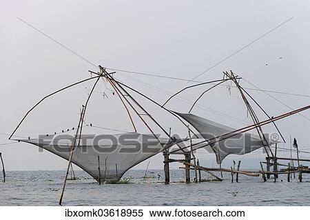 Stock Photography - "Chinese fishing nets, Vembanad lake, Kerala, India, Asia". Fotosearch