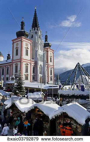 "Christmas market in front of the Mariazell Basilica on the main square of Mariazell, Upper Styria, Styria, Austria, Europe" View Large Photo Image Stock Photo - "Christmas market in front of the Mariazell Basilica on the main square of Mariazell, Upper Styria, Styria, Austria, Europe". Fotosearch