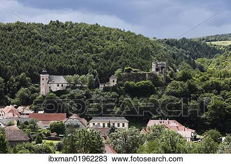 Stock Image - "Church and castle ruins, Rehberg, Krems, Kremstal calley, Wachau, Lower Austria, Austria, Europe". Fotosearch