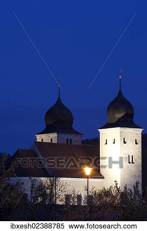 Stock Photography - "Church at night, Kottingwoerth, Altmuehltal, Bavaria, Germany, Europe". Fotosearch